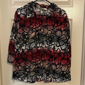 Kim Rogers Red and Black Floral Top